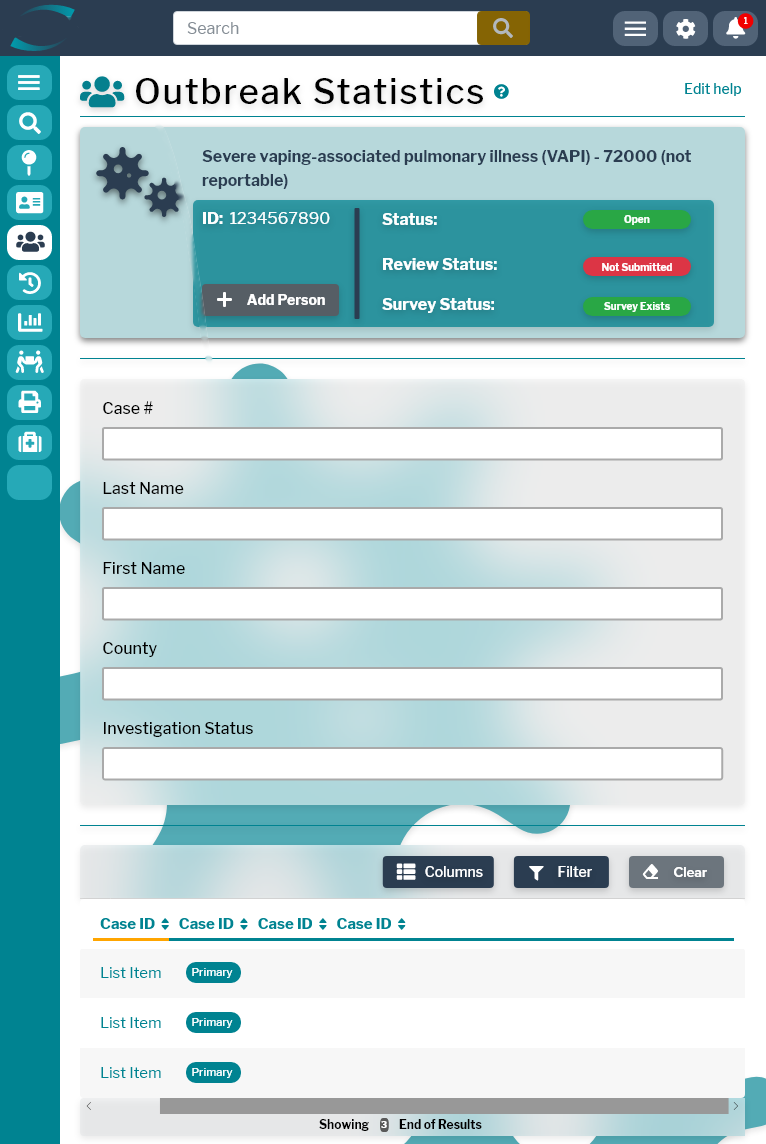 HealthCheck on iPad — outbreak statistics dashboard