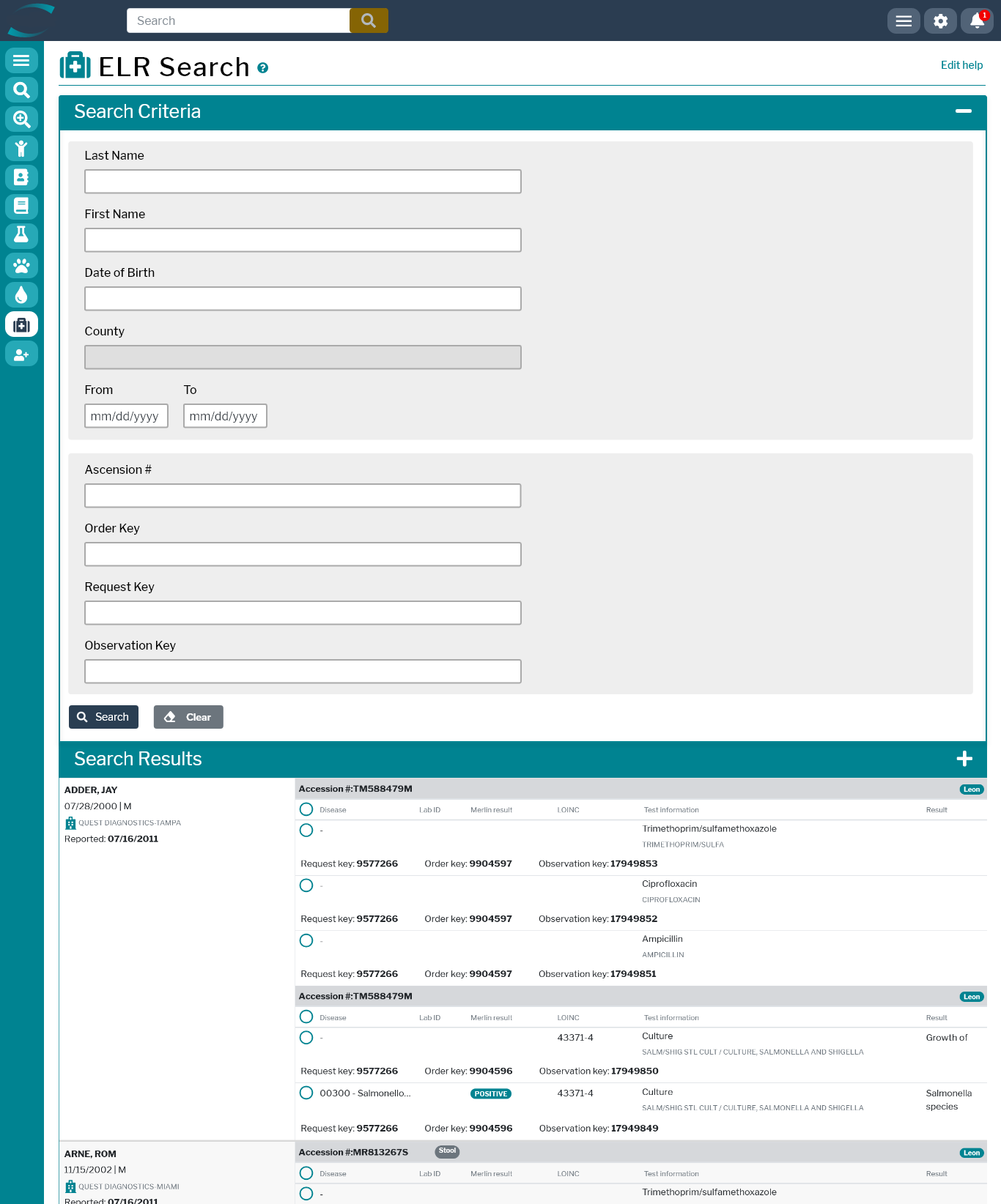 HealthCheck — ELR lab result search on web