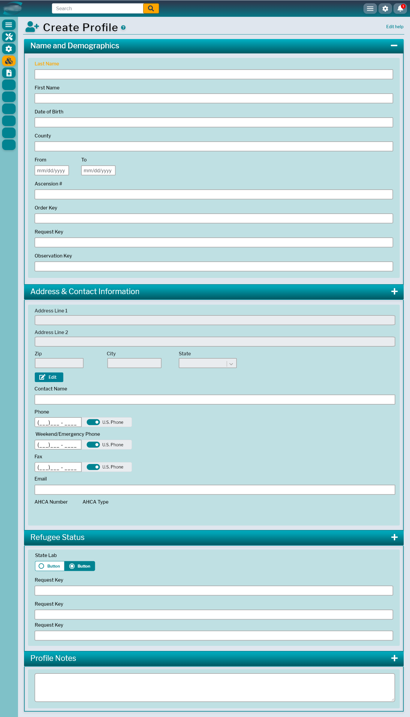 HealthCheck — create profile, glassmorphic form