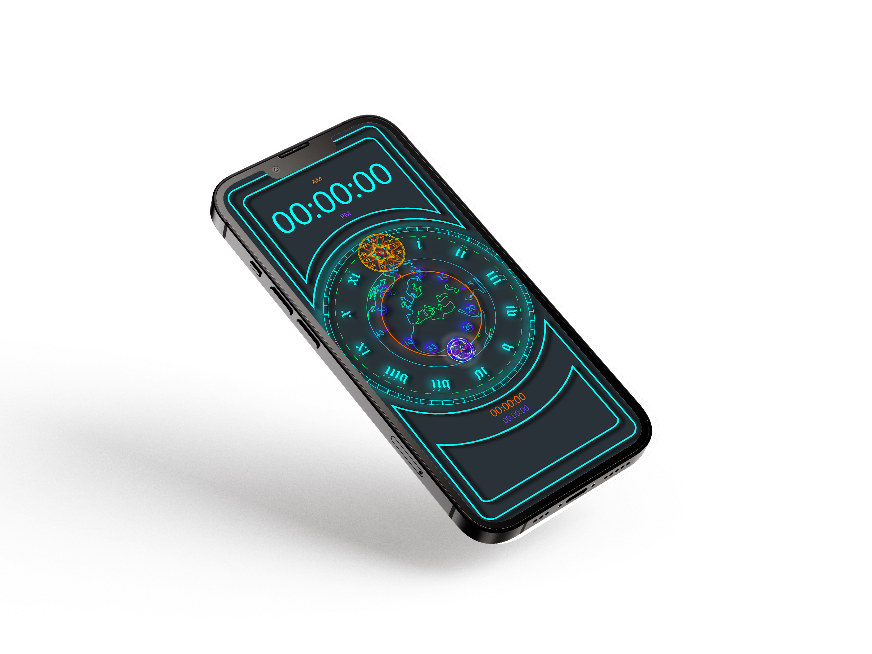 Glyph Tunc on iPhone — Main analog clock face in device mockup