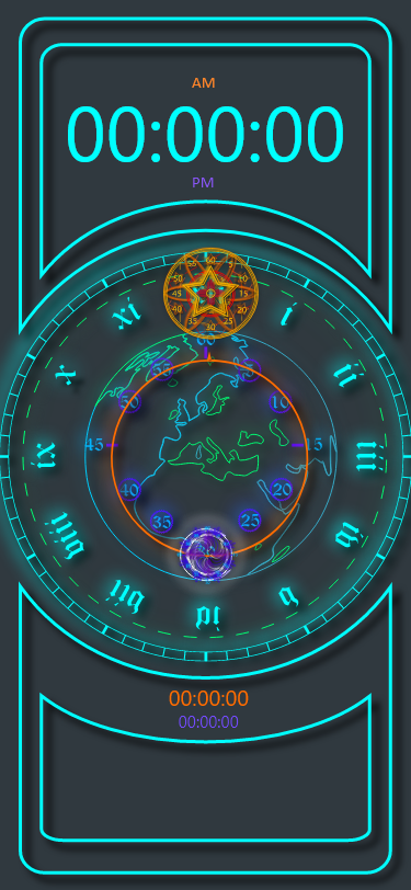 Glyph Tunc — Analog clock face with world map glyph