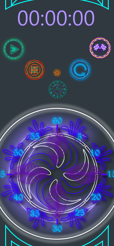 Glyph Tunc — Timer face with violet spiral glyph